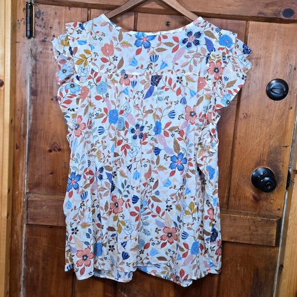 Old Navy Womens 3X Split Neck Ruffle Floral‎ Print Short Sleeve Top Blouse - Picture 4 of 6